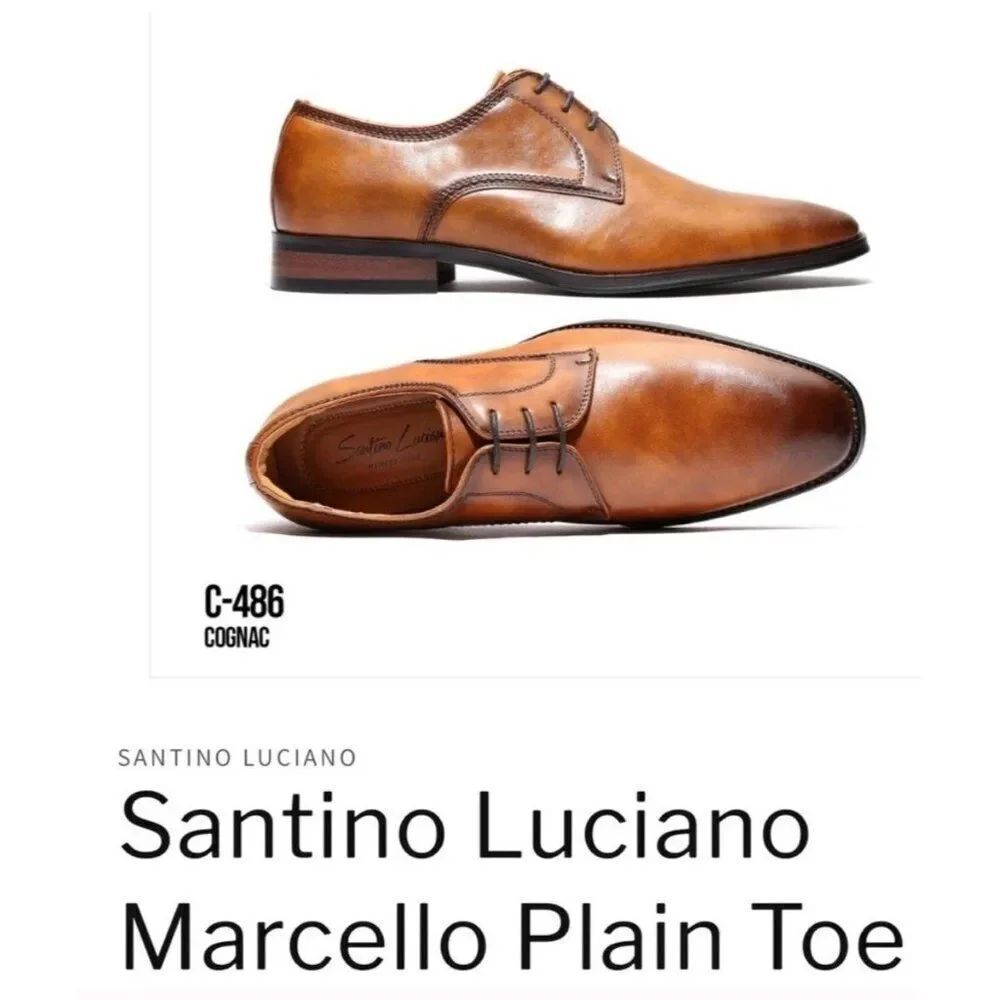santino luciano Men’s Brown Leather Marcello Plain Toe Derby Shoes 12